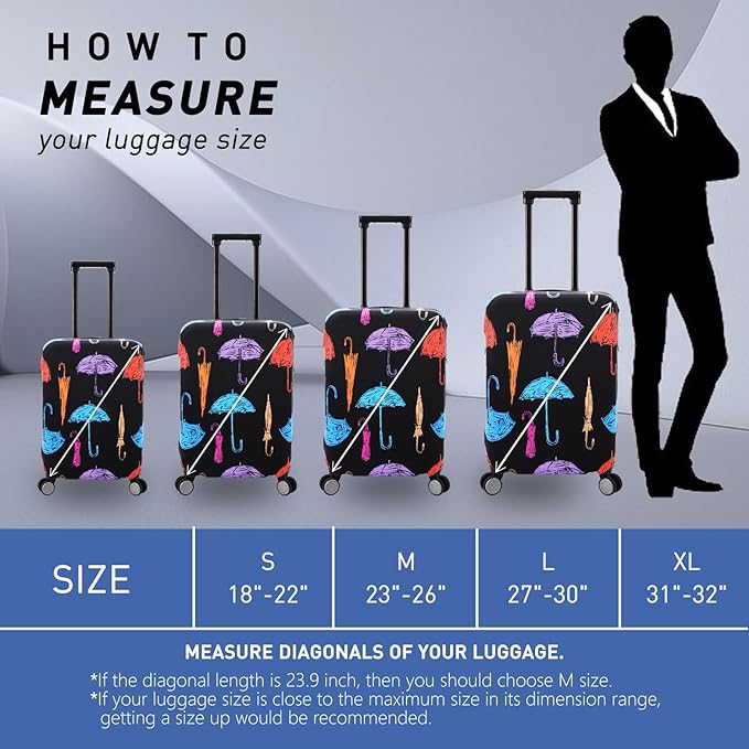 Travel Luggage Cover Protector Anti Scratch Dust Proof Suitcase Cover Fits 27-30 Inch Luggage (L, Black,Umbrella)
