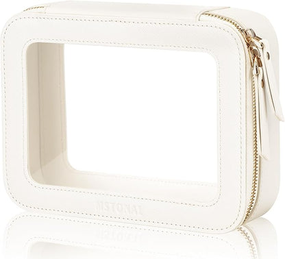 Clear Makeup Bag, Travel Toiletry Bag Cosmetic Case for Women, Waterproof Portable Make Up Skincare Pouch with Zipper, Compact Car Organizer Bag for Essentials, Medium Size, Ivory White