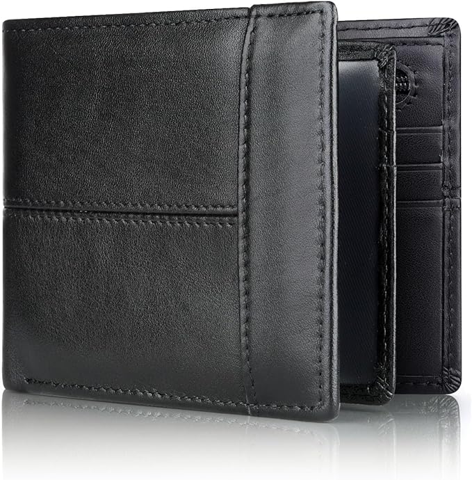 Swallowmall Leather Wallet for Mens Genuine Leather RFID Blocking Bifold Wallets with 1 ID Window 15 Card Slots