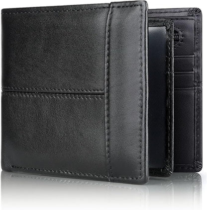 Swallowmall Leather Wallet for Mens Genuine Leather RFID Blocking Bifold Wallets with 1 ID Window 15 Card Slots