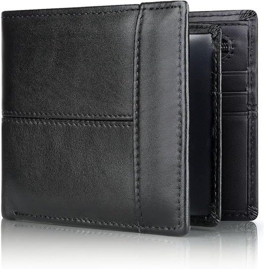 Swallowmall Leather Wallet for Mens Genuine Leather RFID Blocking Bifold Wallets with 1 ID Window 15 Card Slots