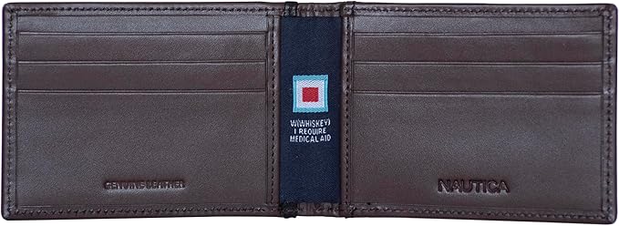 Nautica Men's Slim Wallet | Card Case | RFID Blocking | ID Window | Minimalist | Lightweight | Genuine Leather