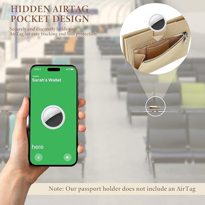 Genuine Leather Passport Holder for Women Men, Hidden Airtag Pocket, RFID Blocking, Zippered Coins Pocket & Cash Compartment Travel Gifts Essentials Passport Cover Case - Warm Grey