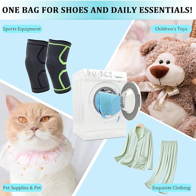 2 Pcs Shoe Washing Machine Bag Sneaker Laundry Bags For washers, Cleaned 360° Mesh Pouch Reusable & Durable Laundry Shoe Bag Side Zipper, Suitable for Washing Machine and Dryer(blue)