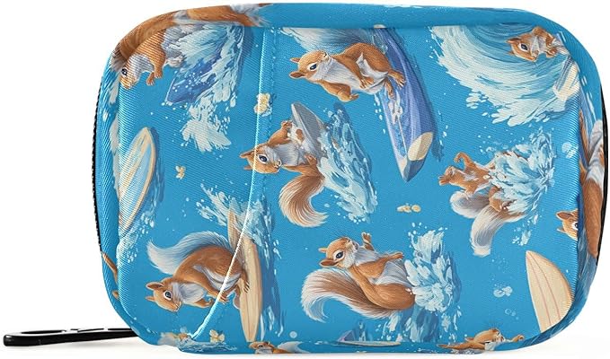 Blue Squirrel Surfing Travel Pill Organizer Case Box Container Weekly Portable Vitamin Medicine Holder Storage Bag with Zipper Removable