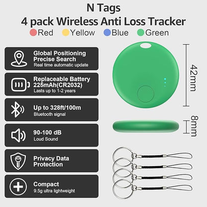 Smart Tags-4 Pack for Android Tracker Tags, Bluetooth Tracker, Work with Google's Find Hub App, Item Finder for Keys, Item Locator for Wallet, Suitcases, Pets (Multicolored)