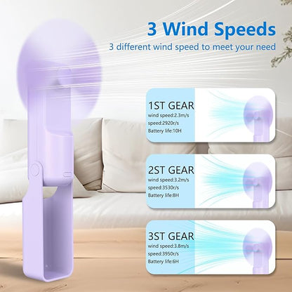 3 PCS Portable Mini Handheld Fans, 3 In 1 Foldable Small Pocket Fan Desk Personal Fan with Flashlight 3 Speeds, USB Rechargeable Battery Operated, Gift for Women Men Kids Office Outdoor Travel Camping