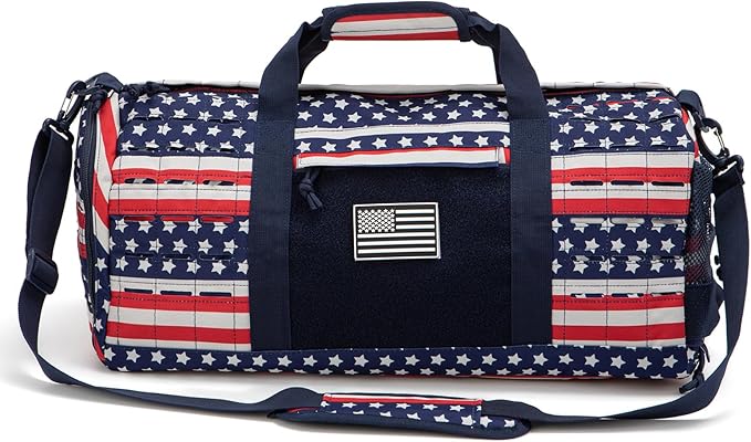 QT&QY 40L Military Tactical Duffel Bag For Men Sport Gym Bag Fitness Tote Travel Duffel Bags Training Workout Bag With Shoe Compartment Basketball Football Weekender Bag patriot Star Spangled