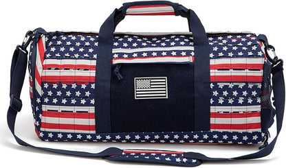 QT&QY 40L Military Tactical Duffel Bag For Men Sport Gym Bag Fitness Tote Travel Duffel Bags Training Workout Bag With Shoe Compartment Basketball Football Weekender Bag patriot Star Spangled