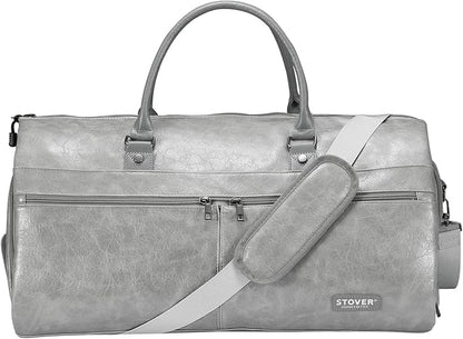STOVER Garment Travel Duffle Bag, Large 2-in-1 Convertible Carry-on Luggage for Men & Women- Hanging Suits, Dresses & Clothes + Shoe Compartment- Weekender Tote Combo Duffel (Grey Leatherette)