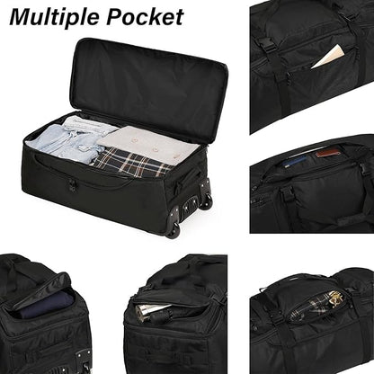 Rolling Duffle Bag with Wheels, 90L 32-inch Large Foldable Travel Duffel Bags Durable, Tear-resistant Heavy-duty Luggage Bag (Black)