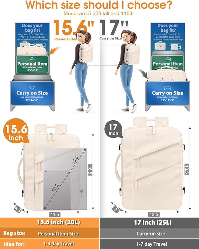 Capolo Travel Backpack for Women Men Waterproof Laptop Backpack Flight Approved Carry On Backpack Overnight Weekender Bag College Bookbag for Business, Work, Traveling Fits 15.6 '' Laptop,Beige