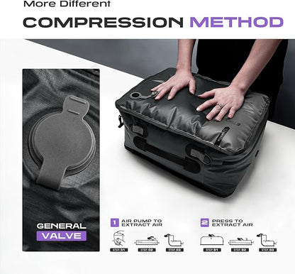 ETROL TPU Vacuum Bag for Travel, 70D Nylon Reusable Compression Bag with IP67 Waterproof Zipper, Compression Packing Cubes for Clothing, Space Saver Bags for Luggage (Full Open, Grey,1Pcs+Pump)