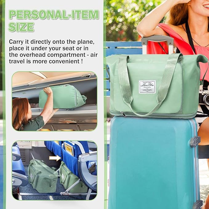 Ranslen Large Capacity Folding Travel Bag,Expansion Travel Duffel Bag with Dry and Wet Separation Portable Travel Duffel Bag