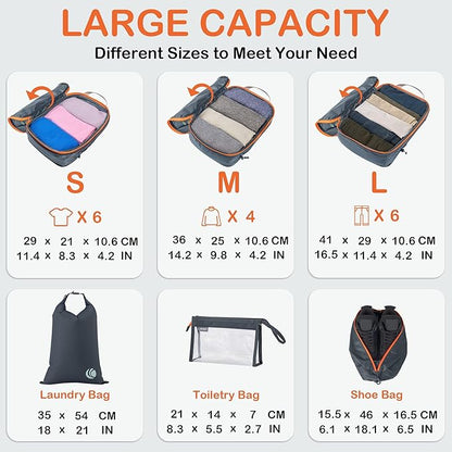 Cipway Compression Packing Cubes, Lightweight Travel Luggage Organizers with Shoe Bag, Toiletry Bag & Laundry Bag, Travel Essentials for Carry on Suitcase (8 Piece,Gray)