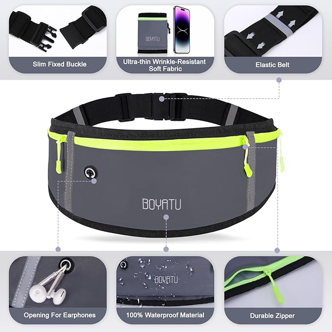 Running Belt Waist Fanny Pack: Slim Phone Holder Workout Pouch for Walking JoggingGrey