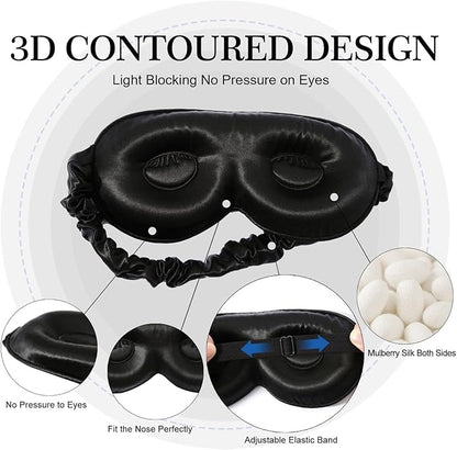 ZIMASILK Adjustable 22 Momme 100% Pure Mulberry Silk Sleep Mask, 3D Contoured Cup Eye Mask for Sleeping, Super Soft Breathable Blindfold, Perfect Blocks Light for Sleeping (Black)