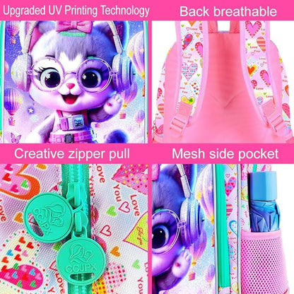 WZLVO 3PCS Kids Backpack for Girls, Unicorn Dinosaur Animal Prechool Elementary Kindergarten School Bookbag with Lunch Box