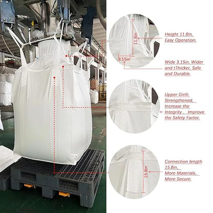 10 Pack ewori FIBC Jumbo Bulk Bag Diamond One Ton Bag 35.4"L x 35.4"W x 43.3"H 3300lbs SWL Safty Factor 3:1 Duffle Top Flat Bottom Heavy Duty Construction Woven Polypropylene Bags (10)
