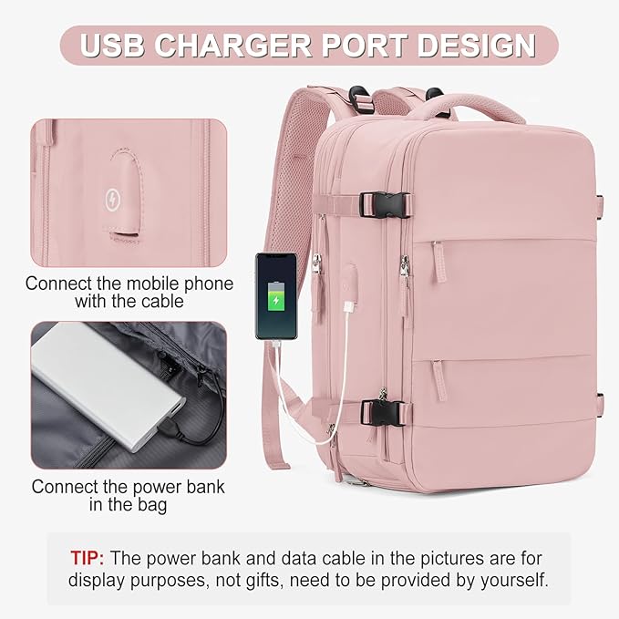Casual Backpack Traveling Backpack, A-pink, Expandable, Travel Backpacks