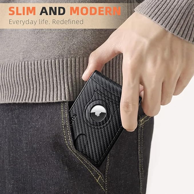 RUNBOX AirTag-Wallet-Mens-Slim-RFID Blocking Wallets Leather with Bill Compartment Air Tag Bifold Card Holder Wallet Gifts for Men Dad