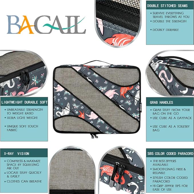 BAGAIL 6 Set Packing Cubes,Travel Luggage Packing Organizers