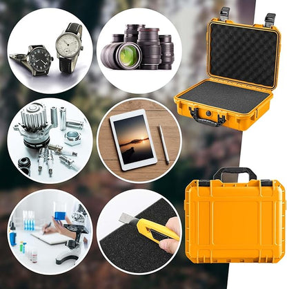 1 Pcs 16.3 x 12.4 x 6.5 Inch Waterproof Hard Case with DIY Customizable Foam Insert Portable Protective Case with Knife for Camera Drones Equipments Tools Test Instruments (Yellow)
