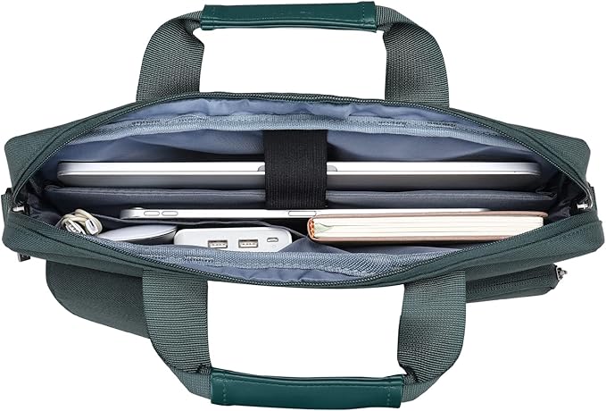MOSISO Laptop Shoulder Bag 15.6 inch, 15-15.6 inch Computer Bag Compatible with MacBook Pro 16 inch, HP, Dell, Lenovo, Notebook with 2 Raised&1 Flapover&1 Horizontal Pocket&Handle&Belt, Emerald Green