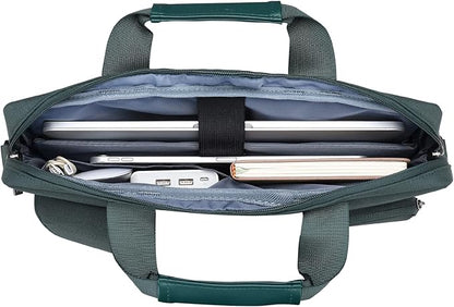 MOSISO Laptop Shoulder Bag 15.6 inch, 15-15.6 inch Computer Bag Compatible with MacBook Pro 16 inch, HP, Dell, Lenovo, Notebook with 2 Raised&1 Flapover&1 Horizontal Pocket&Handle&Belt, Emerald Green