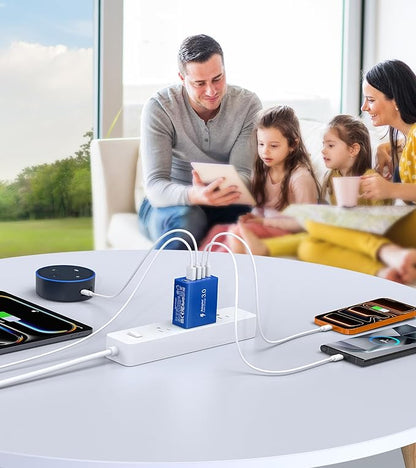 USB C Wall Charger, 60W USB C Charger Block 2-Pack 5-Port PD Fast Charging Blocks,Multiport 2USB C+3USB A Plug,Type C Power Adapter Brick Cube for iPhone 17/16/15/14/13,Samsung,for Switch（Dark Blue）
