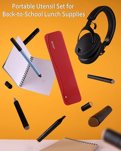 DEVICO Travel Utensils, 18/8 Stainless Steel 4pcs Cutlery Set Portable Camp Reusable Flatware Silverware, Include Fork Spoon Chopsticks with Case (Red)