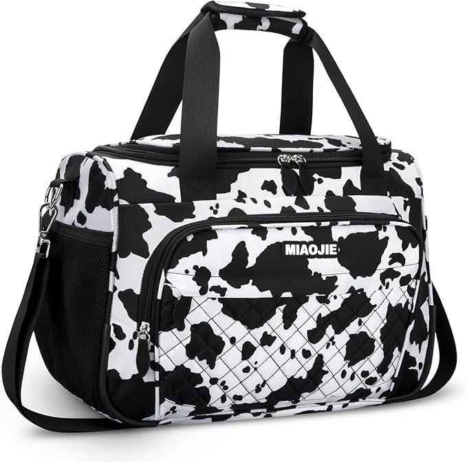 Travel Duffle Bag for Women, Underseat Carry On luggage Bag Foldable Overnight Weekender Hospital Bag Lightweight Airplanes Personal Item Travel Tote Bag for Women Birthday Gifts, 16IN Cow Print