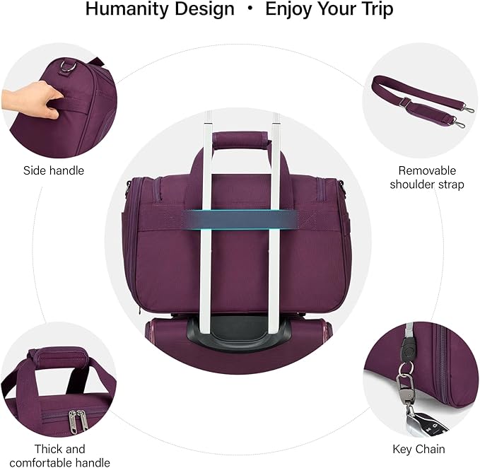 Hanke Underseat Carry On luggage Bags for Travel, Foldable Travel Bags for Women, Soft Lightweight Personal Item Travel Bag Small Carry On Bags for Airplanes, Travel Tote Bags for Women Men.（Purple）