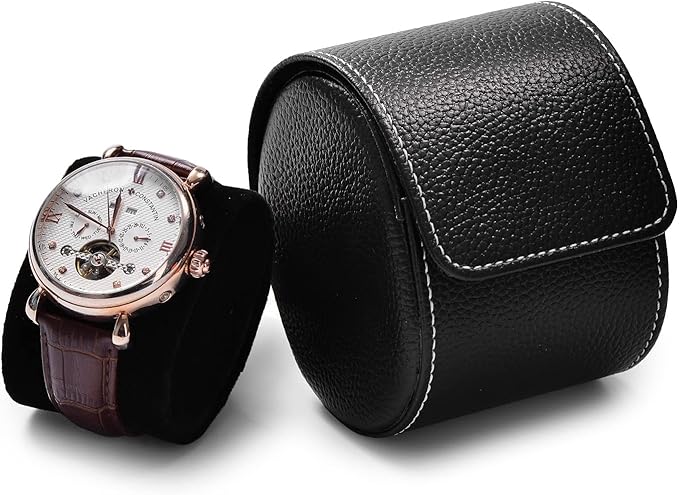 Oirlv Luxury Leather Watch Storage Box Travel Single Watch Case Jewelry Gift Box for Christmas Anniversary Birthday(Black)