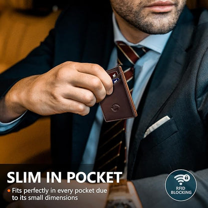 Magnetic Closure Slim Wallet for Men with Money Clip Gift Boxed,Genuine Leather Front Pocket Wallet, 3.9"x 2.7", RFID Blocking