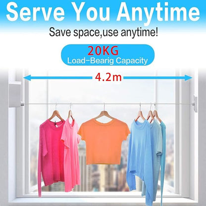 Retractable Clothesline |Indoor Outdoor Clothes Line | Heavy Duty Clothes Drying Laundry Line | Wall Mounted Drying Rack Clothing Line | Retracting Hanging | Lock to Prevent Sagging