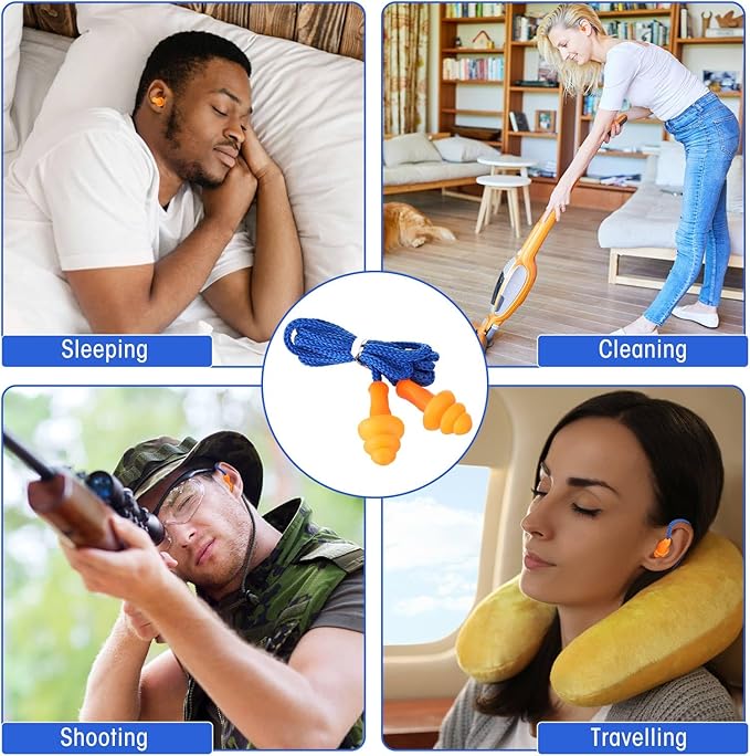500 Pairs Corded Ear Plugs Bulk 25dB NRR Reusable Silicone Ear Plug with String Individually Wrapped Earplugs for Sleeping Noise Reduction Hearing Protection Shooting Construction Work