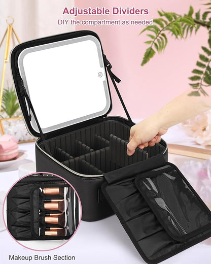 Relavel Initial Makeup Bag with LED Mirror for Women Girls, Personalized Travel Cosmetic Organizer Train Case, Birthday Gifts for Grandkids Bridesmaid Graduation Teacher Friends, Trendy Stuff, Black E