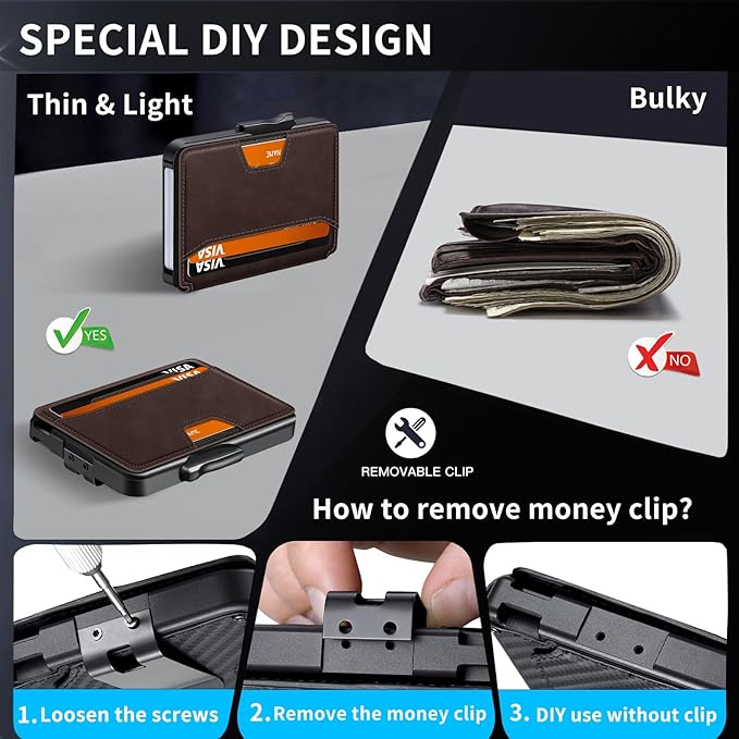 Wallet for Men, Mens Wallet Minimalist Slim Wallet, RFID Blocking Smart Pop Up Wallet with Money Clip & ID Window, Metal Compact Wallet, Aluminum Credit Card Holder Wallet