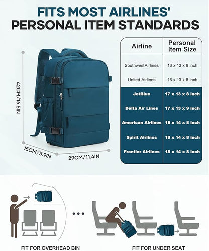 Vacuum Backpack Travel with Pump,Vacuum Seal Bags for Clothing, Shoe Compartment,United Airlines Personal Item Bag 17x10x9,Mochila compresion al vacio,Peacock Blue