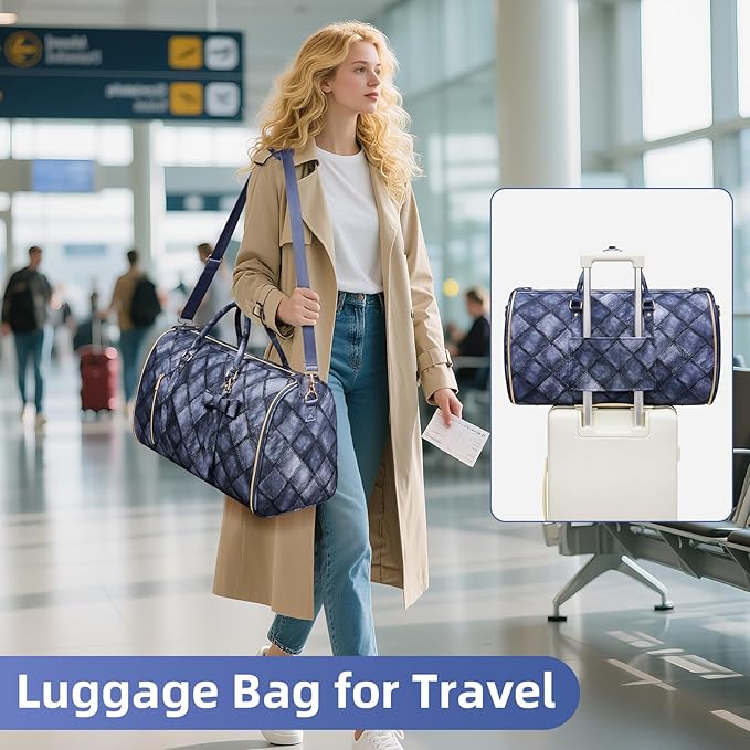 Convertible Garment Duffel Bag for Travel, 2-in-1 Foldable Travel Bag with Shoe Compartment, 20.5x10x12.5Inch Carry On Weekender Bags for Men Women Business Trip, Vacation, Graduation, Blue