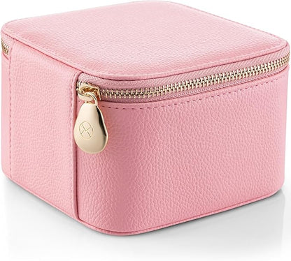 Vlando Travel Jewelry Case,PU Leather Jewelry Storage Organizer Case with 6 pcs Jewelry Bag,Christmas Wedding Birthday Gift Ideas for Women Bride Girls Pale Pink