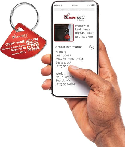 Dynotag® Express Series Solid Metal Web Enabled Smart Bag Tag ID + Steel Loop, Anodized Aluminum with DynoIQ™ & Lifetime Recovery Service (Ruby Red)