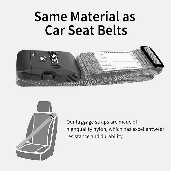 Luggage Straps, Silver TSA Approved Cross Luggage Strap Belt with Combination Lock for Suitcases, 1 Pack Adjustable Heavy Duty Cross Style Suitcase Straps with Name Tags for Travel