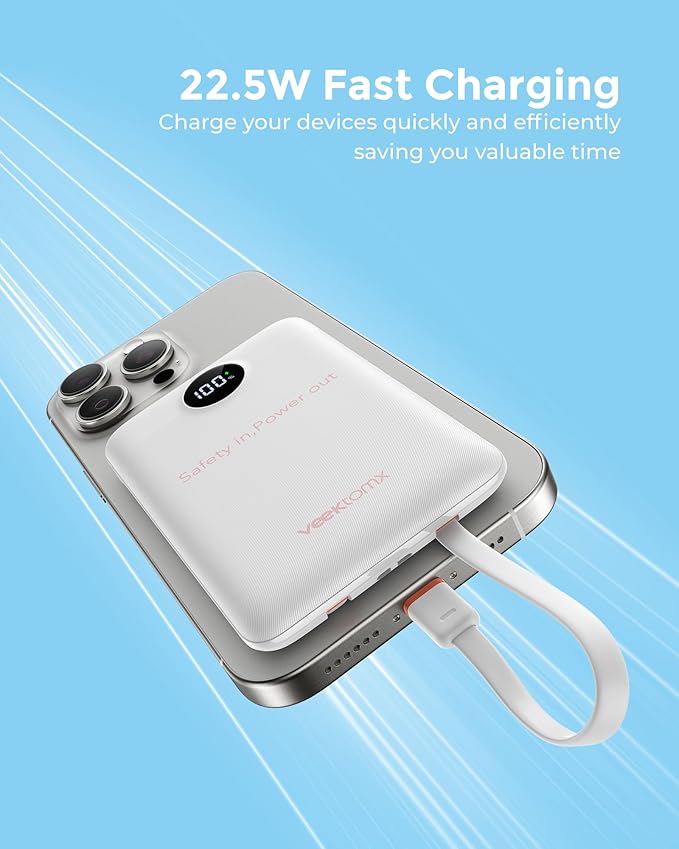VEEKTOMX Portable Charger Built-in Cables, Power Bank for iPhone, Fast Charge USB C Battery Pack Travel Essentials Powerbank Compatible with iPhone 17/16/15/14, Samsung S25/24