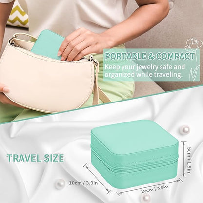 Leezmark 8 Pcs Jewelry Travel Case, Bridesmaid Gifts Set Of 6 & 8, Velvet Jewelry Travel Organizer Small Jewelry Box Bridesmaid Proposal Gifts Box Mini Storage Organizer Storage Box, Aquamarine