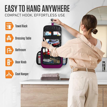 VENTURE 4TH Hanging Travel Toiletry Bag for Women & Men - Travel Organizer with Expandable Compartments & Removable Clear Pouch for Toiletries (Purple)