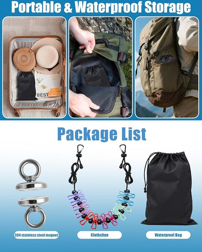 Magnetic Retractable Clothesline for Cruise Ship–12 Anti-Slip Clips & Waterproof Storage Bag, Portable Travel Laundry Line, Cruise Essentials for Cabin, Camping, RV