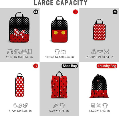 beautype 6 Set Travel Packing Cubes for Kids, Cute Compression Bags for Storage Packing with Shoe Bags for Packing In Suitcase, Space Saving Packing Organizers for Luggage Trip and Family Vacation