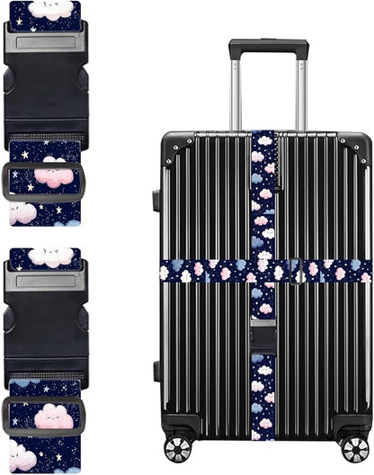 Nuxovilar Luggage Straps of 2 Set Cartoon Clouds Stars Pattern, 1.96x90.5 inches - Luggage Straps for Suitcases, Great for Night Trips, Family Travel, Daily Use
